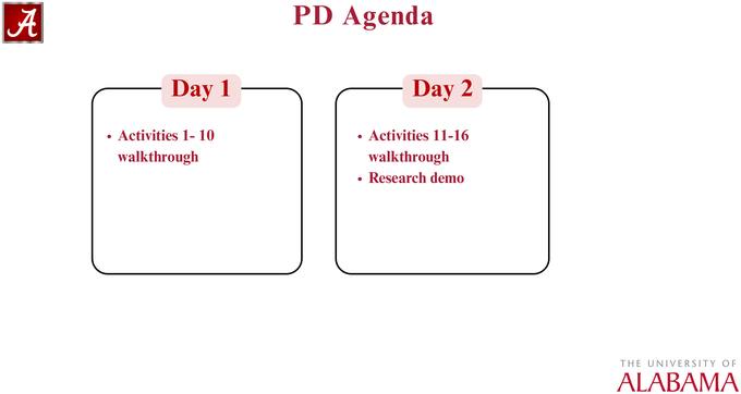 Two-day professional development agenda