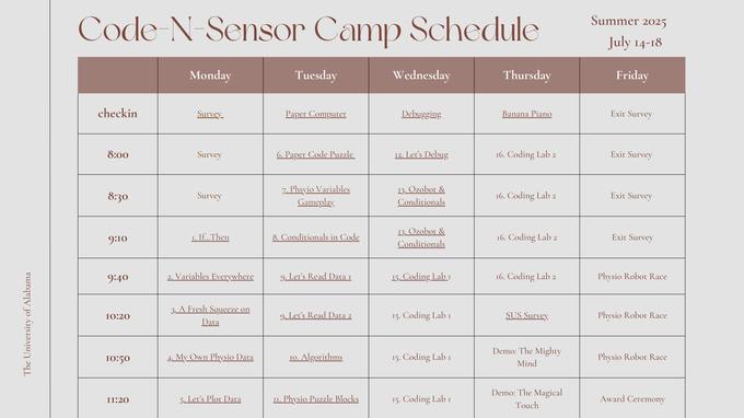 Weekly camp schedule