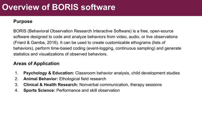 BORIS workshop slide overview